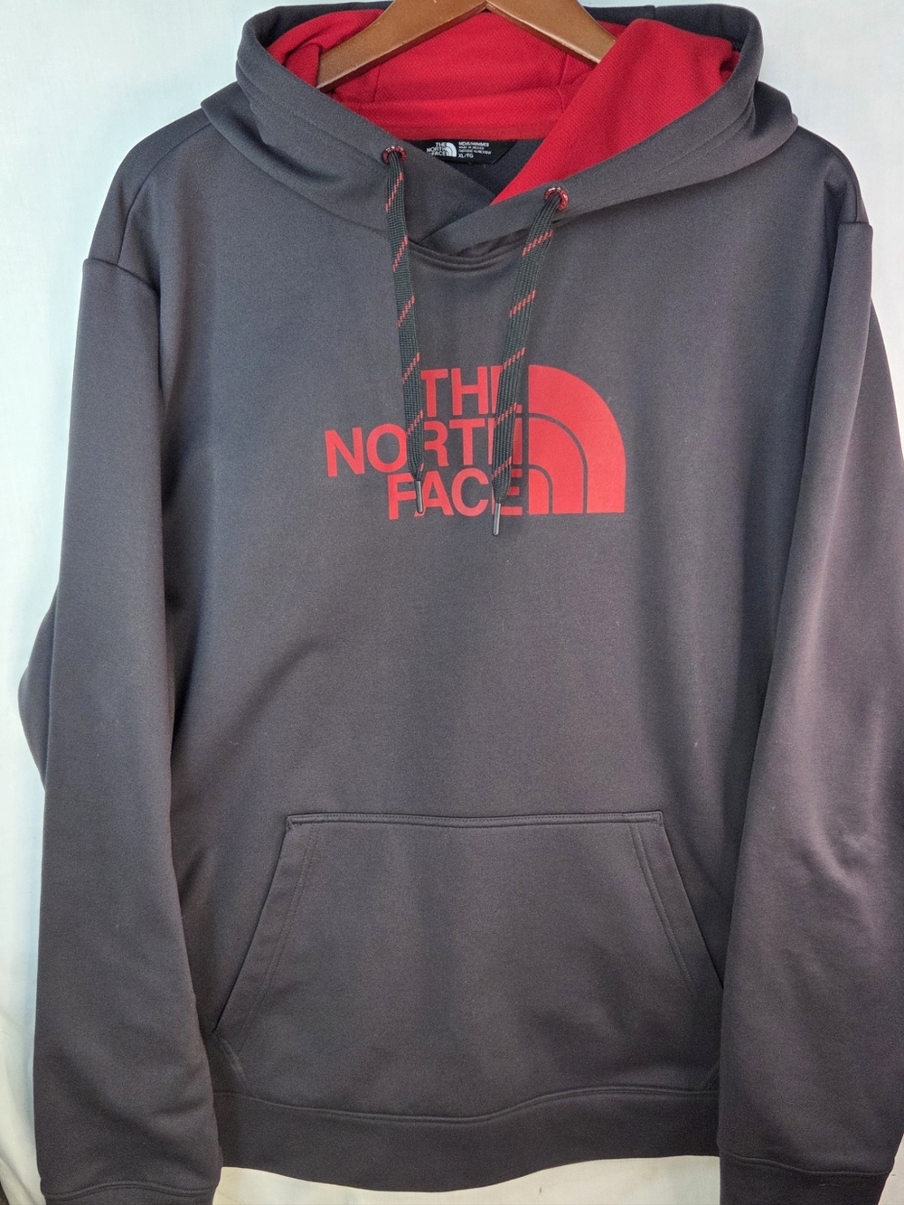The North Face Men’s Charcoal Gray Pullover Hoodie with Red Logo